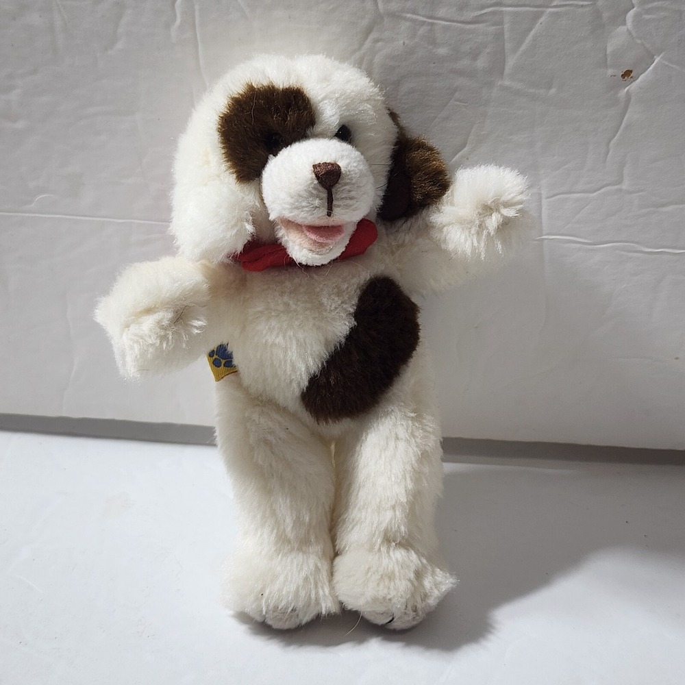 Build a Bear Puppy Dog White Brown Spotted Red Bandana Magnetic Plush 6.5" Mini